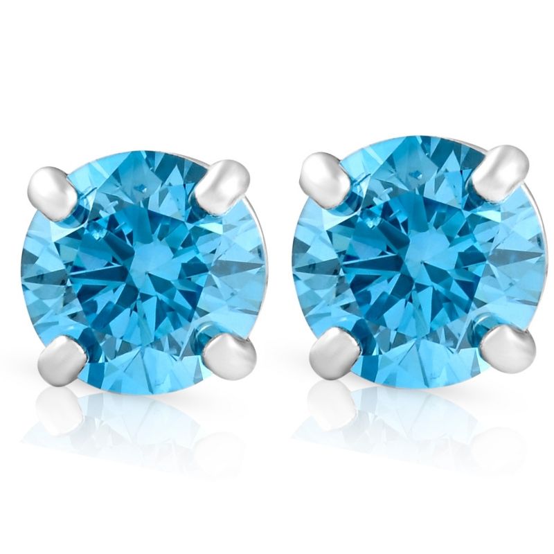 Pompeii3 1/2ct Blue Lab Created Diamond Studs Screw Back 14K White Gold Earrings, 1 of 4