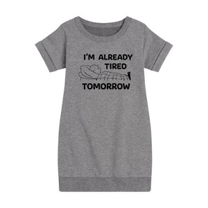 - Peanuts - Tired Tomorrow Graphic Short Sleeve Fleece Dress - 1 of 4
