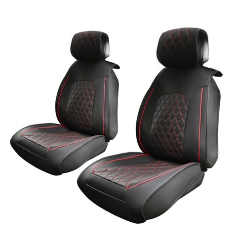 US 5-Seat Car PU Leather+Flax Seat Covers Cushion Set Kit Universal  Black/Red