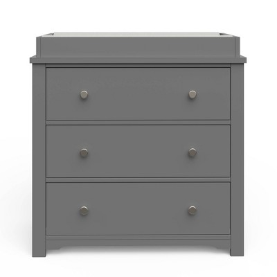 Cool Gray Pine Wood 3-Drawer Dresser with Changing Table Topper