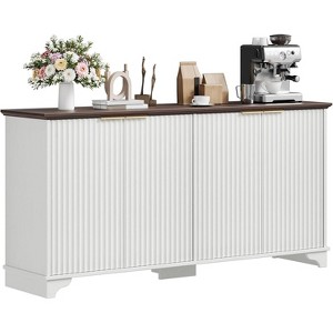 Coffee Bar Cabinet with Fluted Doors, Farmhouse Sideboard Buffet with Adjustable Shelves, 61" Wide - 1 of 4