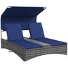 Resenkos Outdoor Elegance PE Rattan Double Chaise Lounge, Reclining Daybed With Canopy, Composite Wood-Plastic Middle Table, Dark Blue - 2 of 4