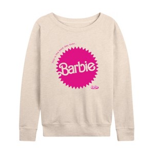 Women's - Barbie - Mattel Barbie Burst Lightweight French Terry Wide Neck Long Sleeve Shirt - 1 of 4
