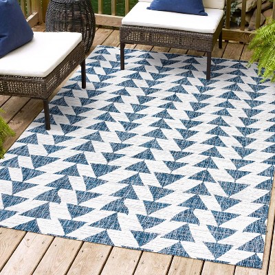 Ivory and Blue Geometric Synthetic Reversible Area Rug, 3x5 Feet