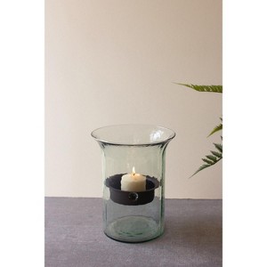 Glass Candle Cylinder with Rustic Insert – 11" Small Height by Kalalou - 1 of 3