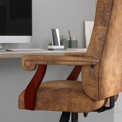 Bomber Brown Microfiber High-Back Swivel Office Chair with Metal Base