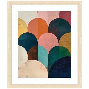 Kate and Laurel Framed Art Minimalist Geometric Abstract Jewel Tone by The Creative Bunch Studio, 22x26, Woodgrain Stripe Blonde - 1 of 4