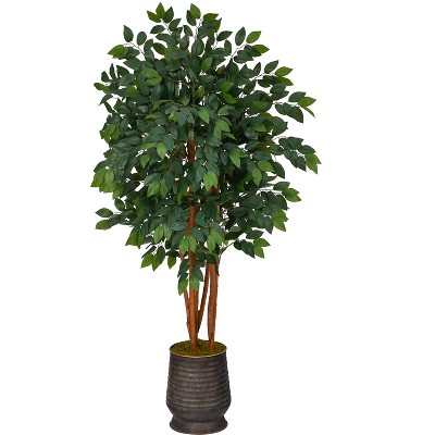 Nearly Natural 57-in Sakaki Artificial Tree in Ribbed Metal Planter