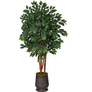 Nearly Natural 57-in Sakaki Artificial Tree in Ribbed Metal Planter - 1 of 3