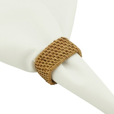 Set of 4 Caramel Woven Rattan Napkin Rings