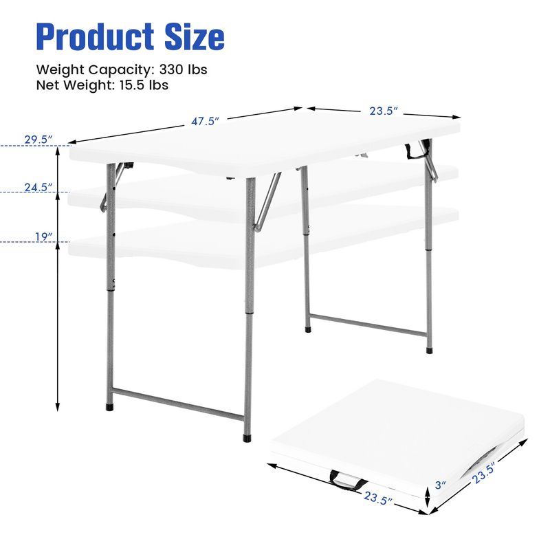 Costway Folding Table Portable Bi-fold Picnic Dining Table w/ 3-Level Height Adjustment, 4 of 11