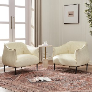 KINWELL 33" Wide Faux Vegan Leather Upholstery Barrel Chair with Metal Legs, Set of 2 - 1 of 4
