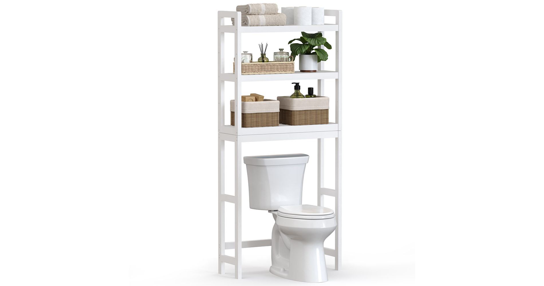SONGMICS 3-Tier Over The Toilet Storage Bamboo Over Toilet Bathroom Organizer White