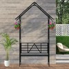 Lirago Black Metal Garden Arch-Galvanized Iron Trellis Rose Arch Outdoor Garden Decor with Gate Design 16.92"Dx97.24"Hx58.07"W - 4 of 4