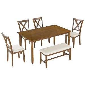 Maliang 6-Piece Kitchen Dining Table Set, Wooden Rectangular Dining Table, 4 Fabric Chairs and 1 Bench - 1 of 4
