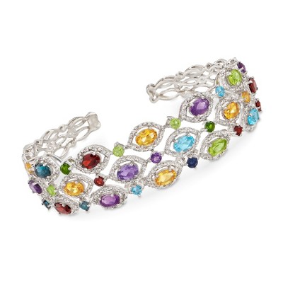 Ross-Simons 8.60 ct. t.w. Multi-Gemstone Cuff Bracelet in Sterling Silver Size 8