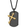 Chisel Stainless Steel Black and Yellow IP-plated 2 Piece Cross and Dog Tag on a 24.75" Box Chain Necklace - 2 of 3