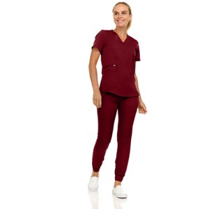 MediChic Scrubs for Women's V-Neck Scrub Set with Six Pocket Cargo Jogger Pants with 4-Way Stretch - 1 of 4