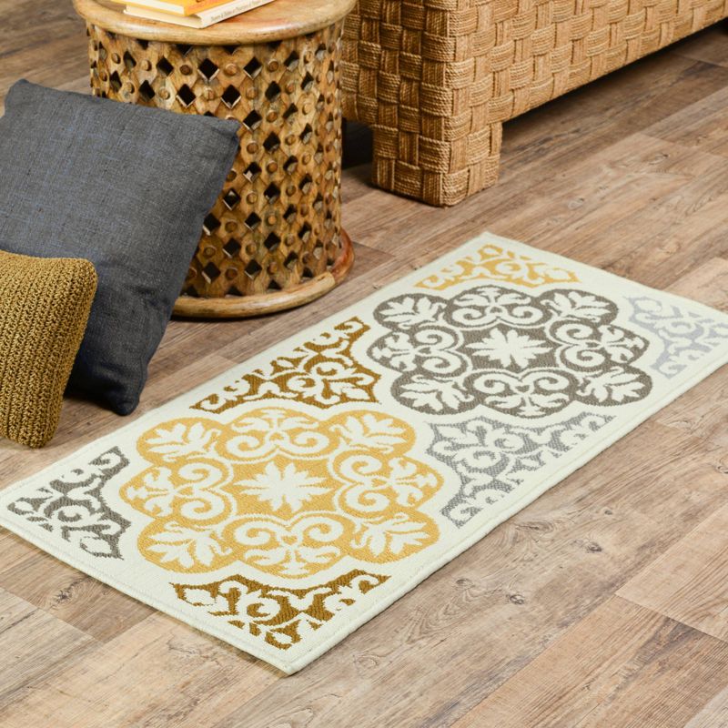 Bombay Floral Tile Patio Rug Ivory/Gray, 3 of 9