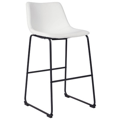 Industrial White & Black Faux Leather Barstool with Metal Base