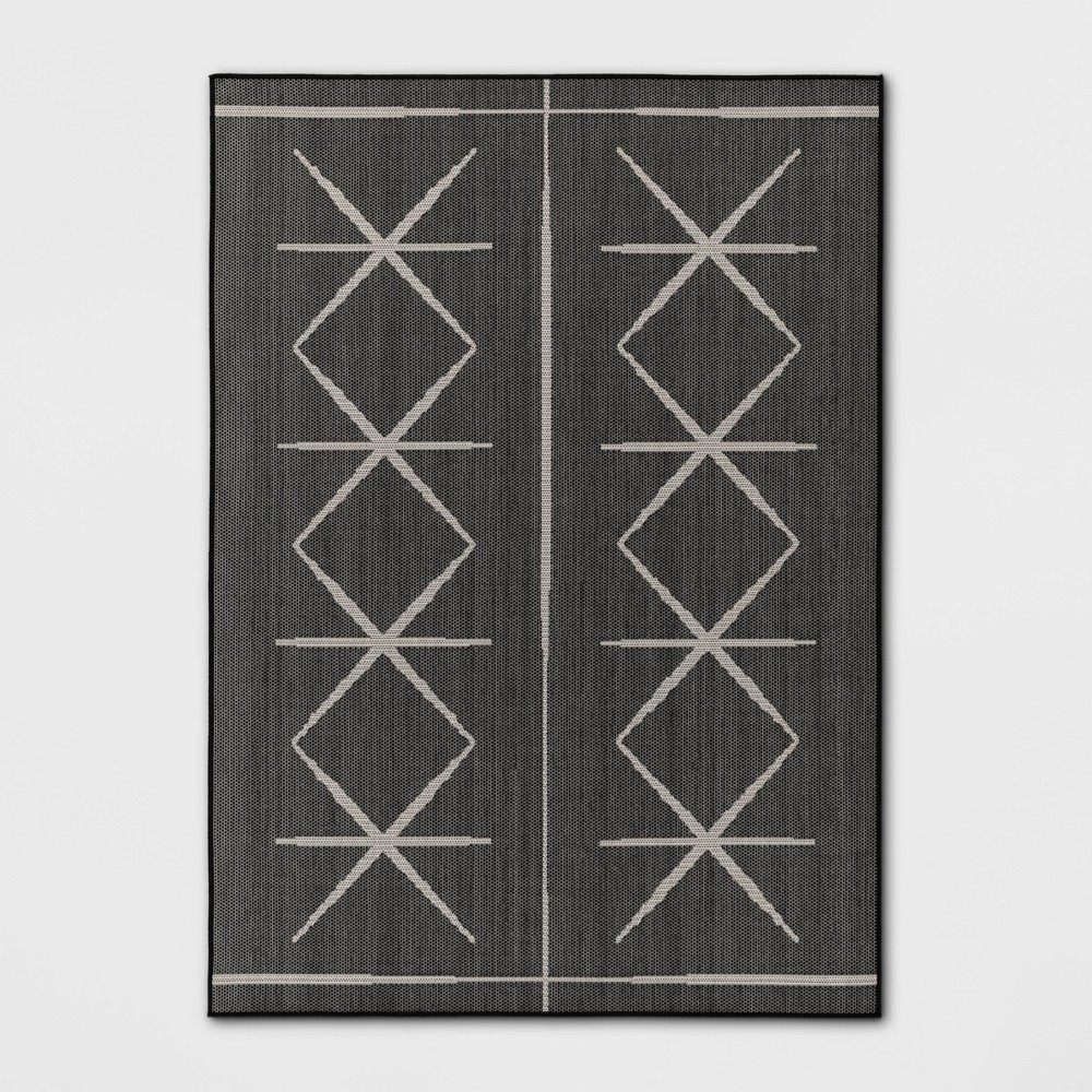 53x7 Modern Crisscross Rectangular Woven Indoor Outdoor Area Rug Black  Threshold™