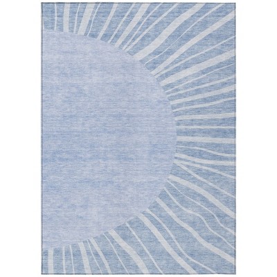 Denim Blue And Sky Blue Abstract Washable Indoor Outdoor Area Rug
