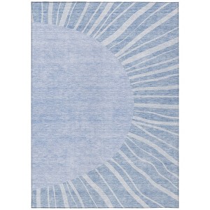 Denim Blue And Sky Blue Abstract Washable Indoor Outdoor Area Rug - 1 of 4