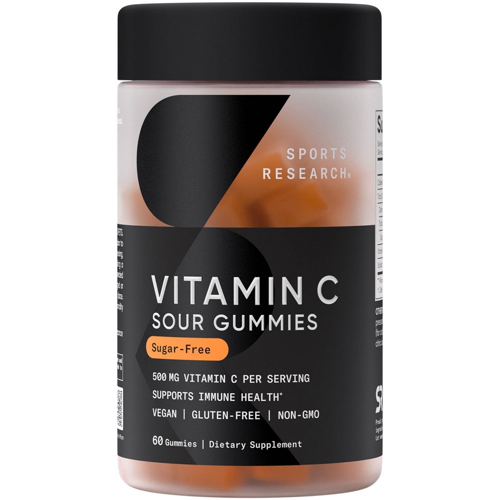 Sports Research Vitamin C 500mg Gummies - 60ct: Certified Gluten-Free, Vegan, Sugar-Free, Non-GMO