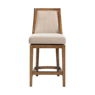 Ellie 29.5'' Brown Rubberwood Swivel Counter Height Stool with Beige Seat