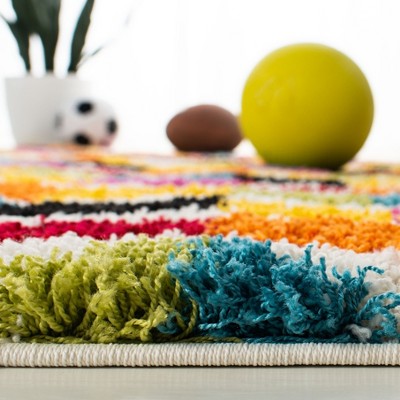 Ivory Multi-Color Chevron Shag Kids Runner Rug 2'3" x 9'