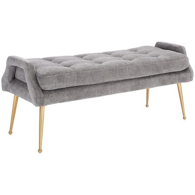 Everdeen Charcoal Tufted Bench with Brushed Gold Legs and Storage