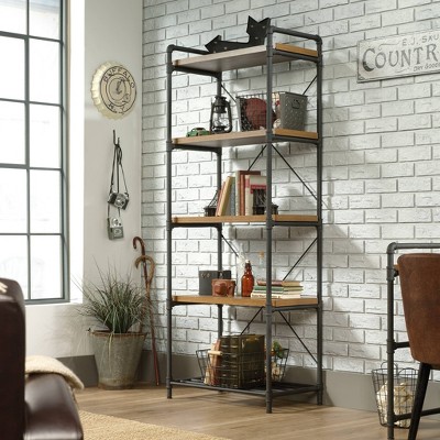 Iron City Checked Oak 5-Shelf Industrial Bookcase