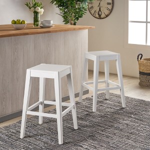 Handcrafted Wood Armless Counter Stool (Set of 2) in Classic Farmhouse Style for Kitchen, Dining Area, or Home Bar - 1 of 4