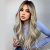 Jessie's Wig 26 Inch Wavy Hair With Curtain Bangs Synthetic Hair Ombre Ash Blonde With Dark Brown Color 1 Pc/Pack - 4 of 4