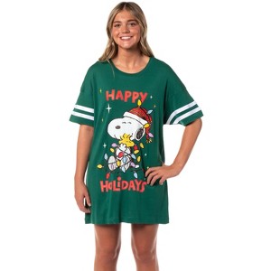 Peanuts Women's Christmas Happy Holidays Snoopy Nightgown Pajama Dress - 1 of 4