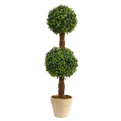 28" Indoor/Outdoor Boxwood Double Ball Topiary Artificial Tree - Nearly Natural