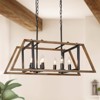 LNC Martin 8-Light 30" Farmhouse Recentagle Oversized Chandelier, Matte Black and Antique Brown Wood Tone - 2 of 4
