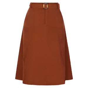 INSPIRE CHIC Women's High Waist Elastic Back A-Line Belted Corduroy Midi Skirt with Pockets - 1 of 4