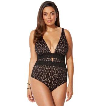 Swimsuits for All Women's Plus Size Lace Plunge One Piece Swimsuit
