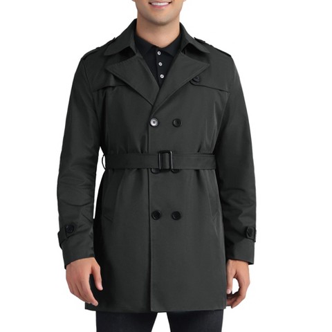 INSPIRE CHIC Men's Business Double Breasted Notched Lapel Winter Trench Coat Black Medium