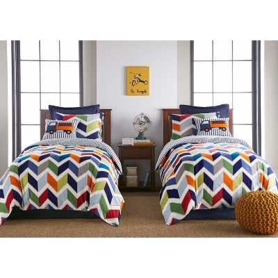 Dominik Multicolor Chevron Cotton Twin Duvet Set