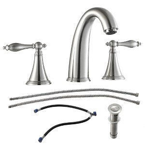 ChicFurnit Bathroom Sink Faucet 2 Handle Widespread Faucet with Pop Up Drain and Water Lines for Contemporary Spaces, Silver, 13"*12"*2" - 1 of 4