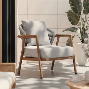 Outdoor Rope Lounge Chairs,Cushioned Patio Club Chairs with Gray Frame and Plastic Wood Armrests–Maison Boucle - 1 of 4