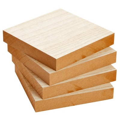 Unfinished Wood Blocks for Crafts, 1 inch Thick MDF Squares (4x4 in, 4 Pack)