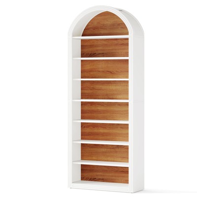 Lirago 8-Tier Arched Shoe Cabinet-Two-Tone Wooden Storage Unit with Dustproof Back for 28 Pairs Space-Saving Display Rack