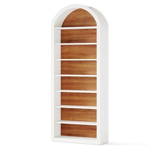 Lirago 8-Tier Arched Shoe Cabinet-Two-Tone Wooden Storage Unit with Dustproof Back for 28 Pairs Space-Saving Display Rack - 1 of 4