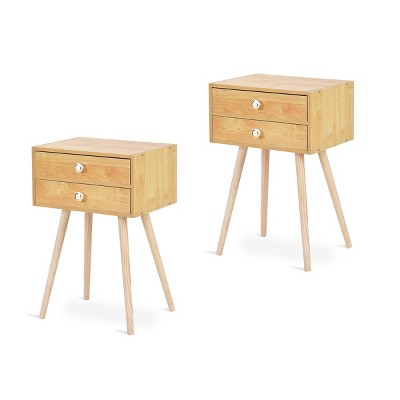 Tangkula Set of 2 Side End Table Nightstand 2 Drawers Bedroom Room Furniture