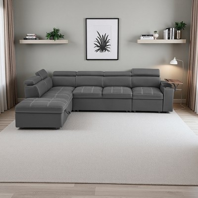 113" Convertible Sectional Sofa with Storage Ottoman & Pull-Out Sleeper
