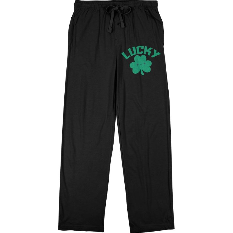 St. Patrick's Day Lucky Clover Men's Black Sleep Pajama Pants, 1 of 4