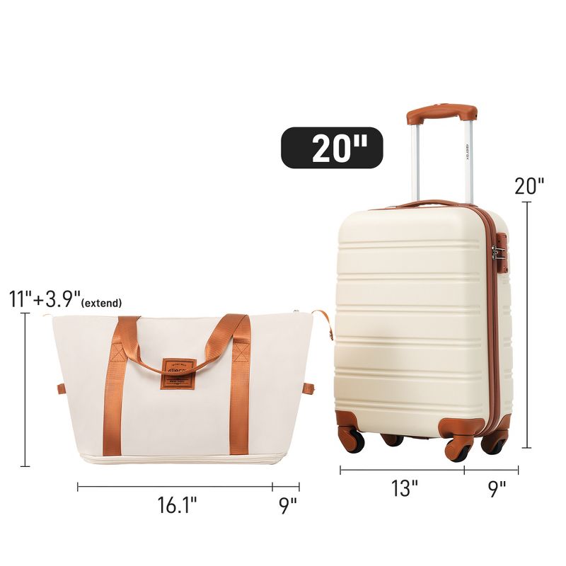2/3 PCS Luggage Set, ABS Hardshell Expandable  Spinner Suitcase with Travel Bag and TSA Lock - ModernLuxe, 3 of 6